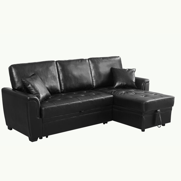 Red Barrel Studio® 86.22" Wide Faux Leather Left Hand Facing Sleeper Sofa & Chaise with Ottoman